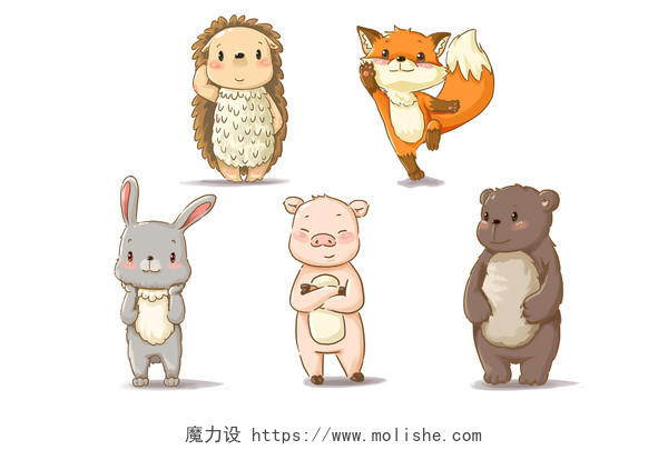世界动物日原创可爱卡通小动物手绘插画素材